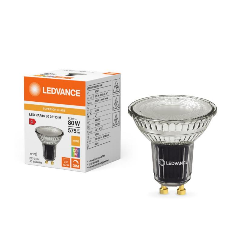 Ledvance GU10 PAR16 Reflektor 36° 6.1W wie 80W dimmbarer warmweißer Strahler 2700K 97Ra sehr hohe Farbwiedergabe